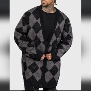 Killstar Black and Gray Argyle Cardigan